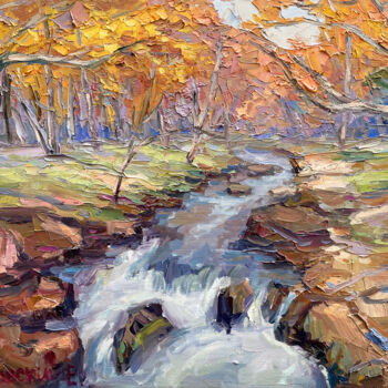 Pintura intitulada "River in autumn" por Evgeny Chernyakovsky, Obras de arte originais, Óleo Montado em Armação em madeira
