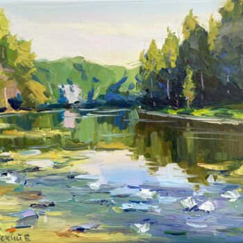 Картина под названием "River water lily" - Evgeny Chernyakovsky, Подлинное произведение искусства, Масло Установлен на Дерев…