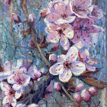 Painting titled "Spring flowers" by Evgeny Chernyakovsky, Original Artwork, Oil Mounted on Wood Stretcher frame