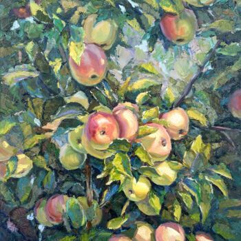 Painting titled "Apples" by Evgeny Chernyakovsky, Original Artwork, Oil Mounted on Wood Stretcher frame