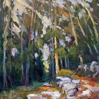 Painting titled "Forest" by Evgeny Chernyakovsky, Original Artwork, Oil Mounted on Wood Stretcher frame