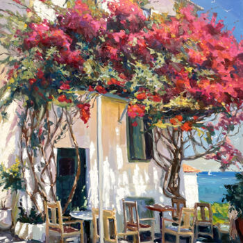 Painting titled "Flowers by the sea" by Evgeny Chernyakovsky, Original Artwork, Oil Mounted on Wood Stretcher frame