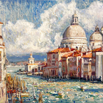 Painting titled "Venice Cathedral" by Evgeny Chernyakovsky, Original Artwork, Oil Mounted on Wood Stretcher frame