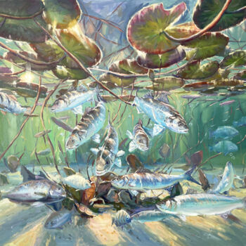 Pittura intitolato "Undersea world" da Evgeny Chernyakovsky, Opera d'arte originale, Olio Montato su Telaio per barella in l…