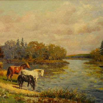 "Horses drinking fro…" başlıklı Tablo Evgeny Malykh tarafından, Orijinal sanat, Petrol