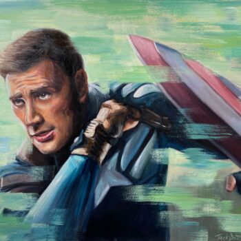 Painting titled "Captain America" by Evgeny Potapkin, Original Artwork, Oil Mounted on Wood Stretcher frame