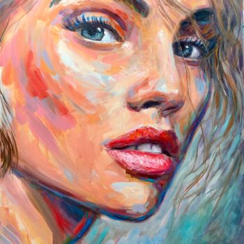 Painting titled "Thylane Blondeau po…" by Evgeny Potapkin, Original Artwork, Oil Mounted on Wood Stretcher frame