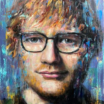 Schilderij getiteld "Ed Sheeran Oil Port…" door Evgeny Potapkin, Origineel Kunstwerk, Olie Gemonteerd op Frame voor houten b…
