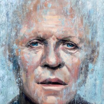 Painting titled "Anthony Hopkins por…" by Evgeny Potapkin, Original Artwork, Oil Mounted on Wood Stretcher frame