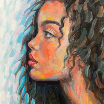 Painting titled "Woman Oil Portrait…" by Evgeny Potapkin, Original Artwork, Oil Mounted on Wood Stretcher frame