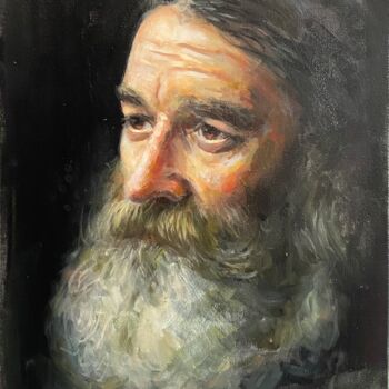 Painting titled "Old Man With Beard…" by Evgeny Potapkin, Original Artwork, Oil Mounted on Wood Stretcher frame