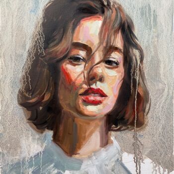 Painting titled "Woman oil portrait…" by Evgeny Potapkin, Original Artwork, Oil Mounted on Wood Stretcher frame