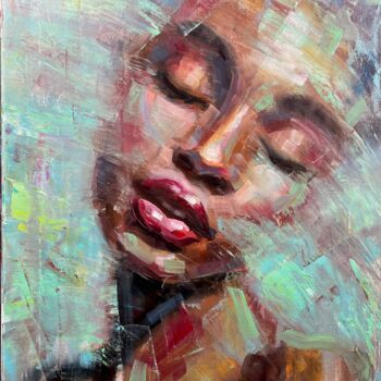 Painting titled "African queen oil p…" by Evgeny Potapkin, Original Artwork, Oil Mounted on Wood Stretcher frame