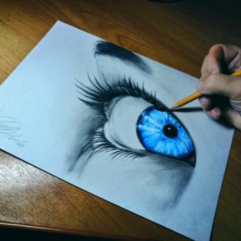 Dessin intitulée "Голубой глаз" par Evgenii Tkachenko, Œuvre d'art originale, Crayon