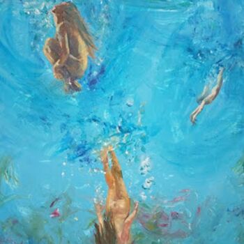 Peinture intitulée "Blue Colour: Mermai…" par Evi Panteleon, Painter, Œuvre d'art originale, Huile