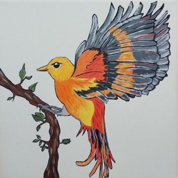Painting titled "Oiseau de feu" by Evie. R, Original Artwork, Acrylic