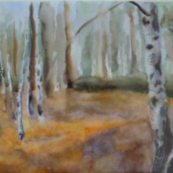 Painting titled "Birch trees in autu…" by Evgeniya Degtyareva, Original Artwork, Oil