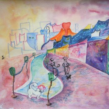 Painting titled "Catty town (2)" by Evgeniya Degtyareva, Original Artwork, Oil