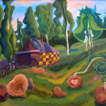 Peinture intitulée "Kirpichiy village i…" par Evgeniya Degtyareva, Œuvre d'art originale, Huile