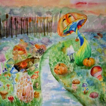 Painting titled "Service of pumpkins…" by Evgeniya Degtyareva, Original Artwork, Oil