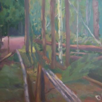 Painting titled "Nearest forest" by Evgeniya Degtyareva, Original Artwork, Oil