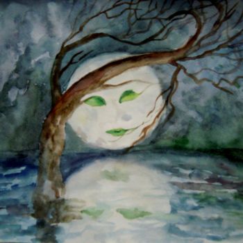 Painting titled "The moon reflected…" by Evgeniya Degtyareva, Original Artwork, Oil
