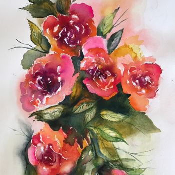 Painting titled "Roses" by Ewa Helzen, Original Artwork, Watercolor