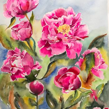 Painting titled "Peonies" by Ewa Helzen, Original Artwork