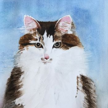 Painting titled "Sibirien cat" by Ewa Helzen, Original Artwork, Watercolor