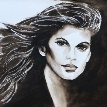 Картина под названием "Wind in your hair" - Ewa Helzen, Подлинное произведение искусства, Акварель