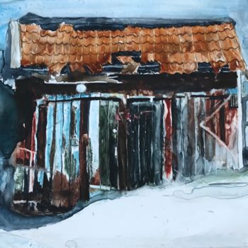 Painting titled "Abadoned house" by Ewa Helzen, Original Artwork, Watercolor
