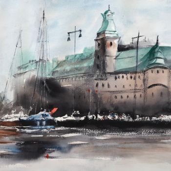 Painting titled "Hotel Radisson Stoc…" by Ewa Helzen, Original Artwork, Watercolor