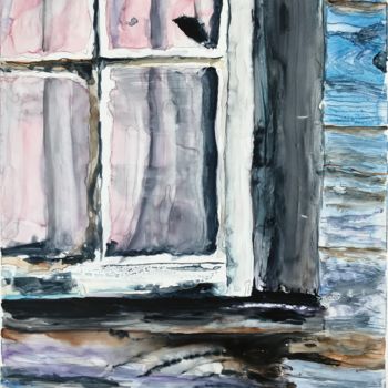 Painting titled "Old window" by Ewa Helzen, Original Artwork, Watercolor