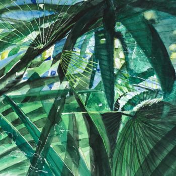 Painting titled "Palm leaves" by Ewa Helzen, Original Artwork, Watercolor