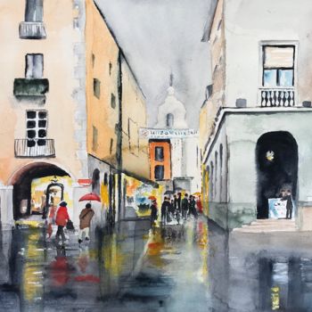 Painting titled "Rainy day" by Ewa Helzen, Original Artwork, Watercolor