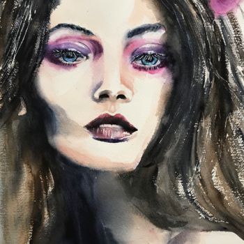 Painting titled "Happy woman" by Ewa Helzen, Original Artwork, Watercolor