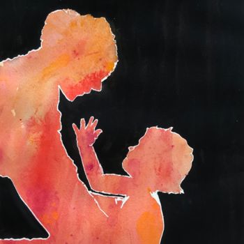 Painting titled "Mother and child" by Ewa Helzen, Original Artwork, Watercolor