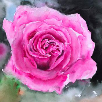 "Pink rose" başlıklı Tablo Ewa Helzen tarafından, Orijinal sanat, Suluboya