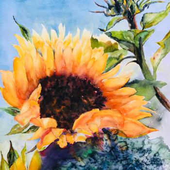 Painting titled "Sunflower" by Ewa Helzen, Original Artwork, Watercolor