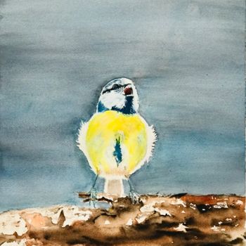 Painting titled "A small tit" by Ewa Helzen, Original Artwork, Watercolor