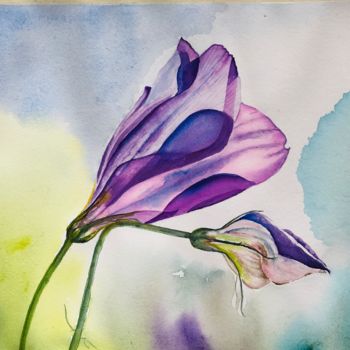Painting titled "Flowers in the wind" by Ewa Helzen, Original Artwork, Watercolor