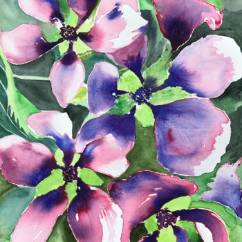 Painting titled "Summer flowers" by Ewa Helzen, Original Artwork, Watercolor