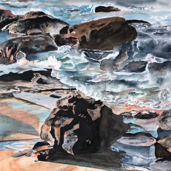 Malerei mit dem Titel "Stones at Curly" von Ewa Helzen, Original-Kunstwerk, Aquarell