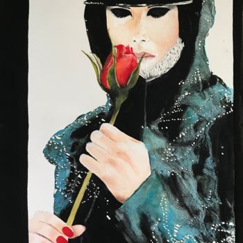 Painting titled "Red rose" by Ewa Helzen, Original Artwork, Watercolor