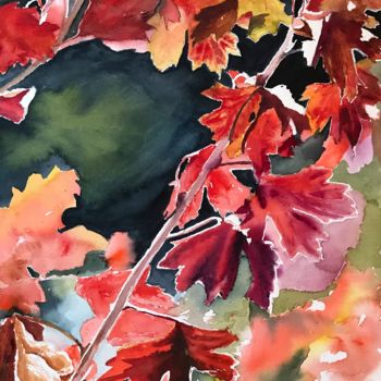 Painting titled "Autumn leaves" by Ewa Helzen, Original Artwork, Watercolor