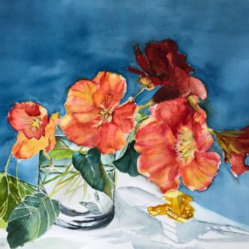 Painting titled "Sommer flowers" by Ewa Helzen, Original Artwork, Watercolor