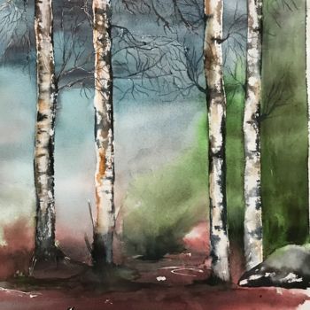 Malerei mit dem Titel "Birches" von Ewa Helzen, Original-Kunstwerk, Aquarell