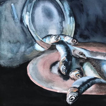 Peinture intitulée "Fish" par Ewa Helzen, Œuvre d'art originale, Aquarelle