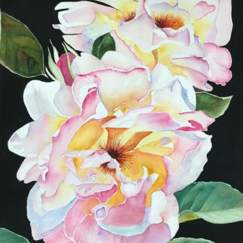 Malerei mit dem Titel "Pink roses" von Ewa Helzen, Original-Kunstwerk, Aquarell