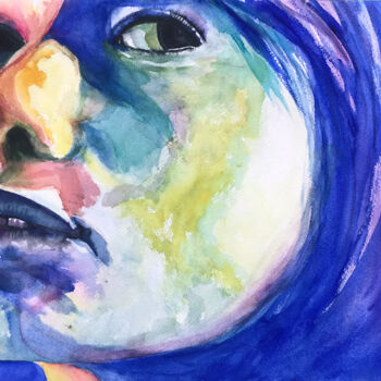 Painting titled "What does she see?" by Ewa Helzen, Original Artwork, Watercolor